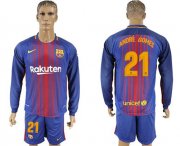 Wholesale Cheap Barcelona #21 Andre Gomes Home Long Sleeves Soccer Club Jersey