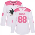 Wholesale Cheap Adidas Sharks #88 Brent Burns White/Pink Authentic Fashion Women's Stitched NHL Jersey