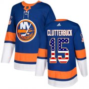 Wholesale Cheap Adidas Islanders #15 Cal Clutterbuck Royal Blue Home Authentic USA Flag Stitched NHL Jersey