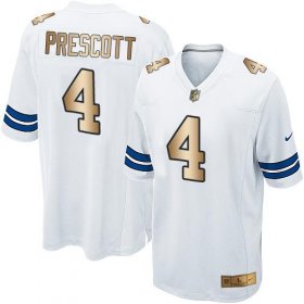 Wholesale Cheap Nike Cowboys #4 Dak Prescott White Youth Stitched NFL Elite Gold Jersey