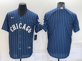 Wholesale Cheap Men\'s Chicago Cubs Blank Navy Blue Pinstripe Stitched MLB Cool Base Nike Jersey