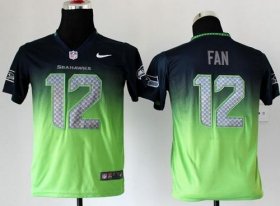 Wholesale Cheap Nike Seahawks #12 Fan Steel Blue/Green Youth Stitched NFL Elite Fadeaway Fashion Jersey