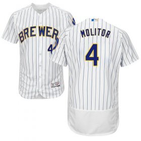 Wholesale Cheap Brewers #4 Paul Molitor White Strip Flexbase Authentic Collection Stitched MLB Jersey