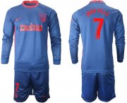 Wholesale Cheap Men 2020-2021 club Atletico Madrid away long sleeves 7 blue Soccer Jerseys