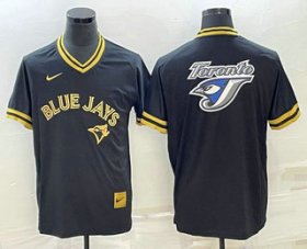 Cheap Men\'s Toronto Blue Jays Big Logo Black Gold Nike Cooperstown Legend V Neck Jersey
