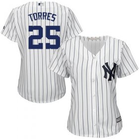 Wholesale Cheap Yankees #25 Gleyber Torres White Strip Home Women\'s Stitched MLB Jersey