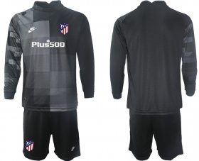 Wholesale Cheap Men 2021-2022 Club Atletico Madrid black goalkeeper Long Sleeve blank Soccer Jersey