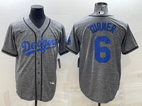 Wholesale Cheap Men\'s Los Angeles Dodgers #6 Trea Turner Grey Gridiron Cool Base Stitched Baseball Jersey