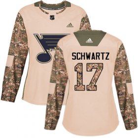 Wholesale Cheap Adidas Blues #17 Jaden Schwartz Camo Authentic 2017 Veterans Day Women\'s Stitched NHL Jersey