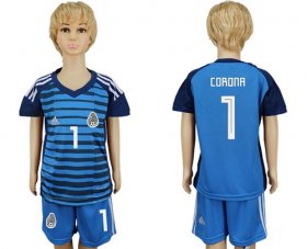 Wholesale Cheap Mexico #1 Corona Blue Goalkeeper Kid Soccer Country Jersey