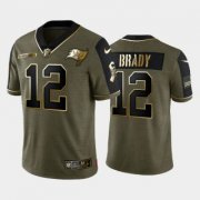 Wholesale Cheap Men's Olive Tampa Bay Buccaneers #12 Tom Brady 2021 Camo Salute To Service Golden Limited Stitched Jersey
