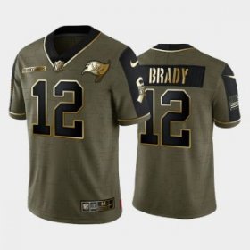 Wholesale Cheap Men\'s Olive Tampa Bay Buccaneers #12 Tom Brady 2021 Camo Salute To Service Golden Limited Stitched Jersey
