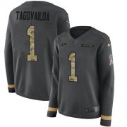 Wholesale Cheap Nike Dolphins #1 Tua Tagovailoa Anthracite Salute to Service Women's Stitched NFL Limited Therma Long Sleeve Jersey