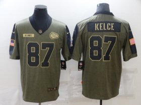 Wholesale Cheap Men\'s Kansas City Chiefs #87 Travis Kelce Nike Olive 2021 Salute To Service Limited Player Jersey