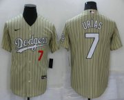 Wholesale Cheap Men's Los Angeles Dodgers #7 Julio Urias Cream Pinstripe Stitched MLB Cool Base Nike Jersey
