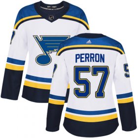 Wholesale Cheap Adidas Blues #57 David Perron White Road Authentic Women\'s Stitched NHL Jersey