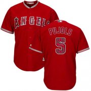 Wholesale Cheap Angels of Anaheim #5 Albert Pujols Red Team Logo Fashion Stitched MLB Jersey
