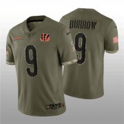 Wholesale Cheap Men's Cincinnati Bengals #9 Joe Burrow 2022 Olive Salute To Service Limited Stitched Jersey