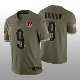 Wholesale Cheap Men\'s Cincinnati Bengals #9 Joe Burrow 2022 Olive Salute To Service Limited Stitched Jersey