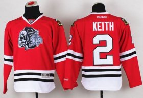 Wholesale Cheap Blackhawks #2 Duncan Keith Red(White Skull) Stitched Youth NHL Jersey