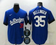 Wholesale Cheap Men's Los Angeles Dodgers #35 Cody Bellinger Blue #2 #20 Patch City Connect Number Cool Base Stitched Jersey