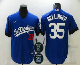 Wholesale Cheap Men\'s Los Angeles Dodgers #35 Cody Bellinger Blue #2 #20 Patch City Connect Number Cool Base Stitched Jersey