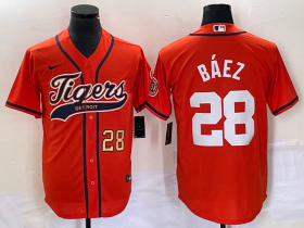 Wholesale Cheap Men\'s Detroit Tigers #28 Javier Baez Number Orange Cool Base Stitched Baseball Jersey