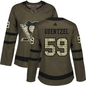 Wholesale Cheap Adidas Penguins #59 Jake Guentzel Green Salute to Service Women\'s Stitched NHL Jersey