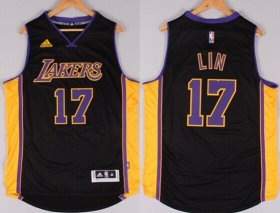 Wholesale Cheap Los Angeles Lakers #17 Jeremy Lin Revolution 30 Swingman 2014 New Black With Purple Jersey