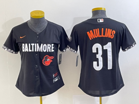 Wholesale Cheap Women\'s Baltimore Orioles #31 Cedric Mullins Black 2023 City Connect Cool Base Stitched Jersey 1