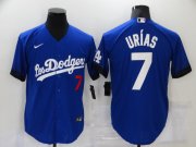 Wholesale Cheap Men's Los Angeles Dodgers #7 Julio Urias Blue 2021 City Connect Number Cool Base Stitched Jersey