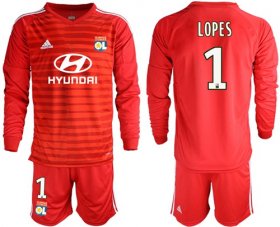 Wholesale Cheap Lyon #1 Lopes Red Goalkeeper Long Sleeves Soccer Club Jersey