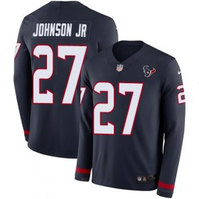 Wholesale Cheap Nike Texans #27 Duke Johnson Jr Navy Blue Team Color Youth Stitched NFL Limited Therma Long Sleeve Jersey