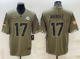 Wholesale Cheap Men\'s Miami Dolphins #17 Jaylen Waddle 2022 Olive Salute To Service Limited Stitched Baseball Jersey