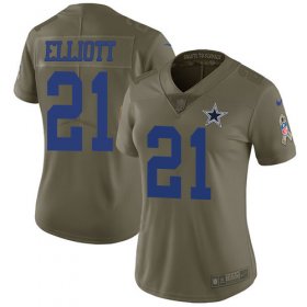 Wholesale Cheap Nike Cowboys #21 Ezekiel Elliott Olive Women\'s Stitched NFL Limited 2017 Salute to Service Jersey