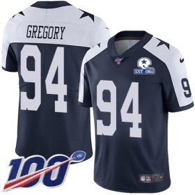 Wholesale Cheap Nike Cowboys #94 Randy Gregory Navy Blue Thanksgiving Men\'s Stitched With Established In 1960 Patch NFL 100th Season Vapor Untouchable Limited Throwback Jersey