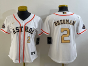 Cheap Women's Houston Astros #2 Alex Bregman Number 2023 White Gold World Serise Champions Patch Cool Base Stitched Jerseys