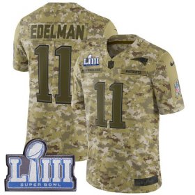 Wholesale Cheap Nike Patriots #11 Julian Edelman Camo Super Bowl LIII Bound Youth Stitched NFL Limited 2018 Salute to Service Jersey