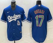 Cheap Men's Los Angeles Dodgers #17 Shohei Ohtani Blue Green Stitched Cool Base Nike Jersey