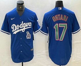 Cheap Men\'s Los Angeles Dodgers #17 Shohei Ohtani Blue Green Stitched Cool Base Nike Jersey