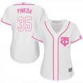Wholesale Cheap Twins #35 Michael Pineda White/Pink Fashion Women's Stitched MLB Jersey