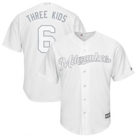 Wholesale Cheap Brewers #6 Lorenzo Cain White \"Three Kids\" Players Weekend Cool Base Stitched MLB Jersey