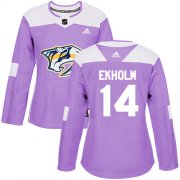Wholesale Cheap Adidas Predators #14 Mattias Ekholm Purple Authentic Fights Cancer Women's Stitched NHL Jersey