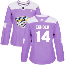 Wholesale Cheap Adidas Predators #14 Mattias Ekholm Purple Authentic Fights Cancer Women\'s Stitched NHL Jersey