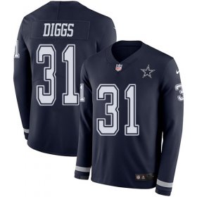 Wholesale Cheap Nike Cowboys #31 Trevon Diggs Navy Blue Team Color Men\'s Stitched NFL Limited Therma Long Sleeve Jersey