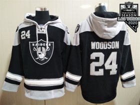 Wholesale Cheap Men\'s Las Vegas Raiders #24 Charles Woodson NEW Black 2020 Inaugural Season Pocket Stitched NFL Pullover Hoodie