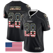 Wholesale Cheap Nike Raiders #28 Josh Jacobs Black Men's Stitched NFL Limited Rush USA Flag Jersey