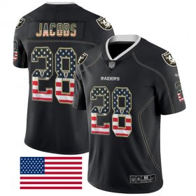 Wholesale Cheap Nike Raiders #28 Josh Jacobs Black Men\'s Stitched NFL Limited Rush USA Flag Jersey