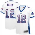 Wholesale Cheap Nike Bills #12 Jim Kelly White Women's Stitched NFL Elite Drift Fashion Jersey