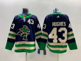 Cheap Men\'s Vancouver Canucks #43 Quinn Hughes Navy 2022 Reverse Retro Stitched Jersey
